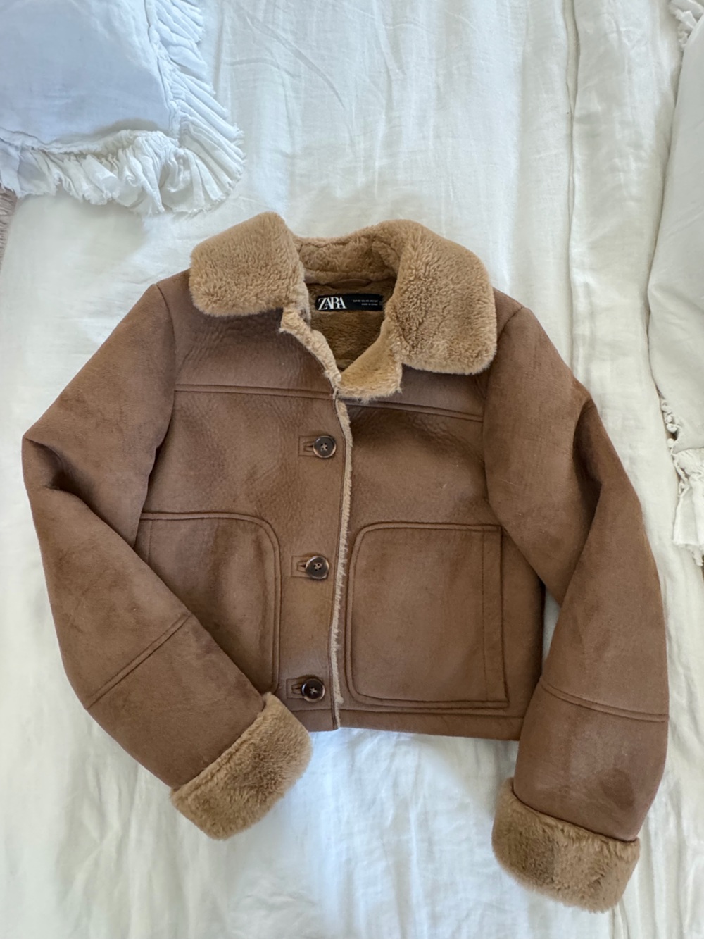Zara Kids Tan Faux Shearling Pea Coat